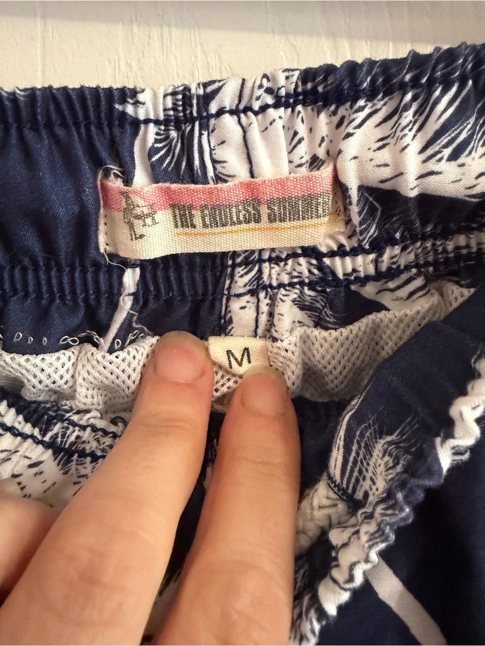 Men's Navy Palm-Print Swim Trunks